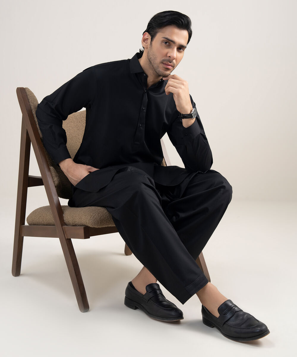 Men's Stitched Premium Cotton Black Suit