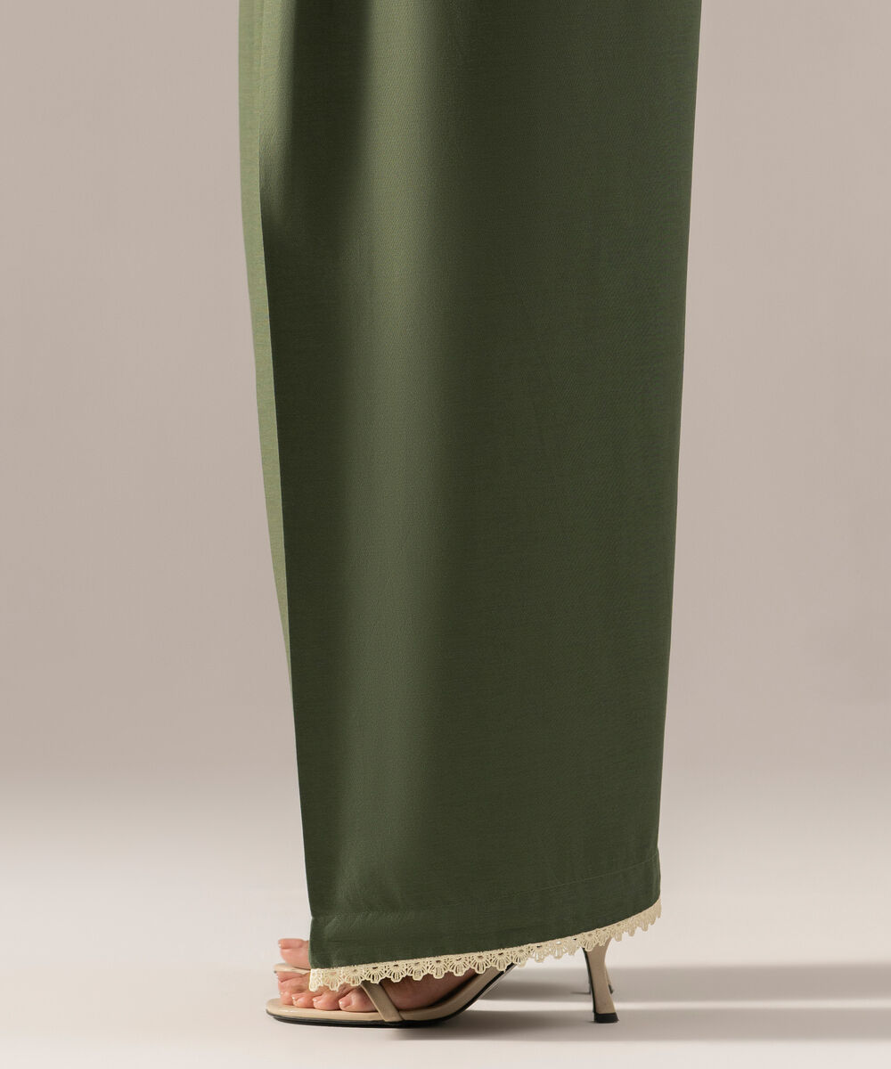 Women's RTW Solid Green Cotton Viscose Farshi Shalwar