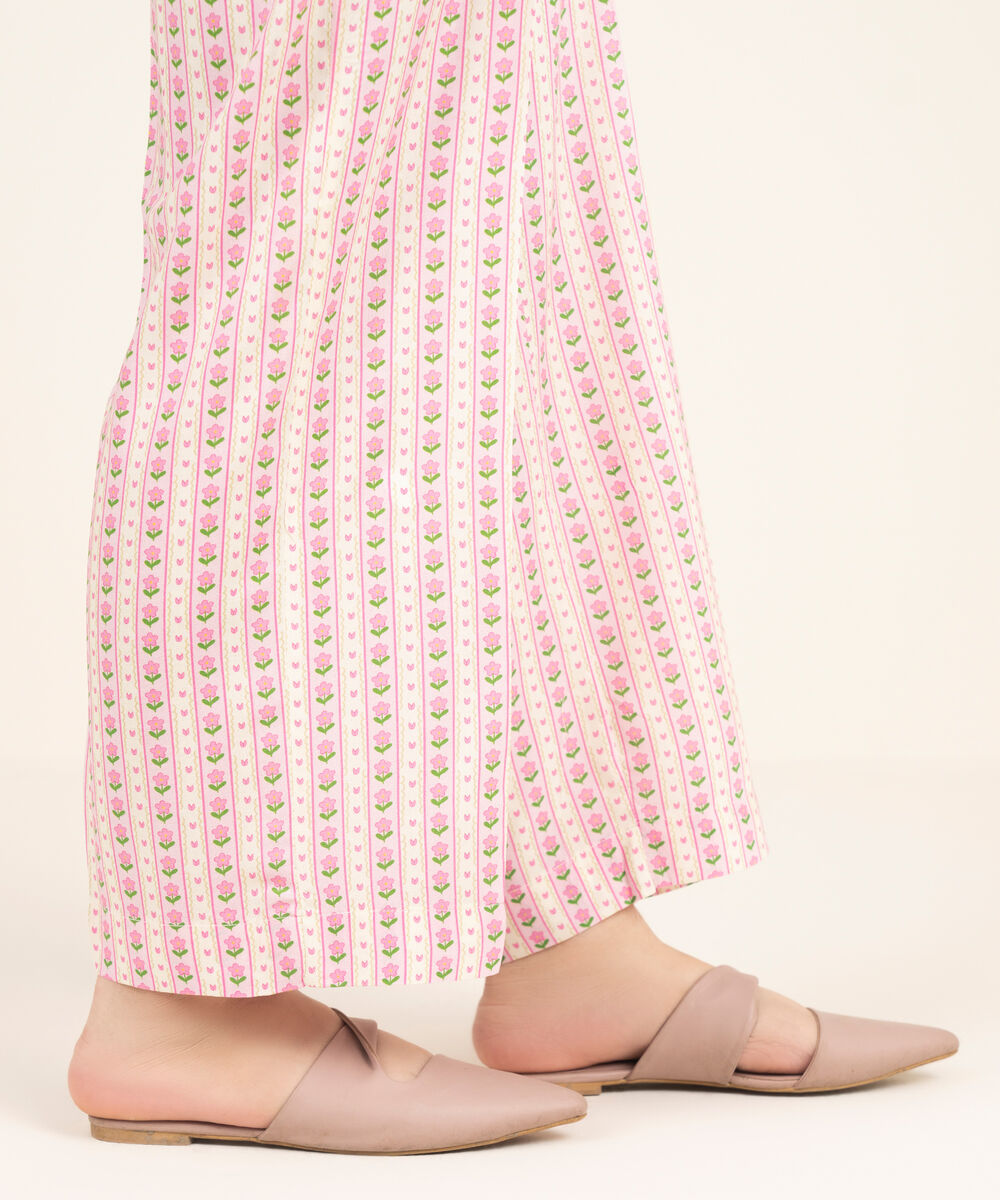 Women's RTW Linen Viscose Printed Off White Straight Pants