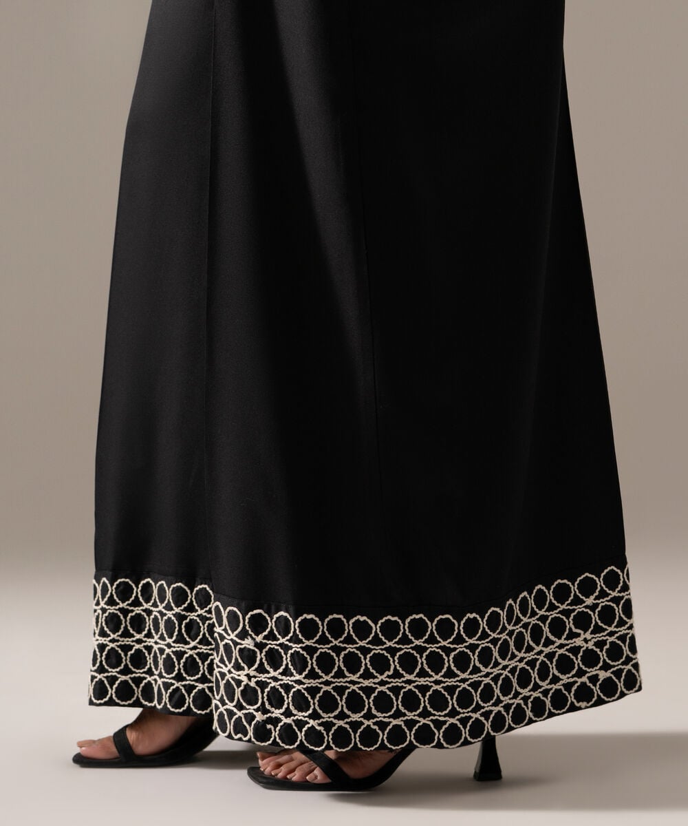 Women's RTW Viscose Marina Embroidered Black Flared Pants