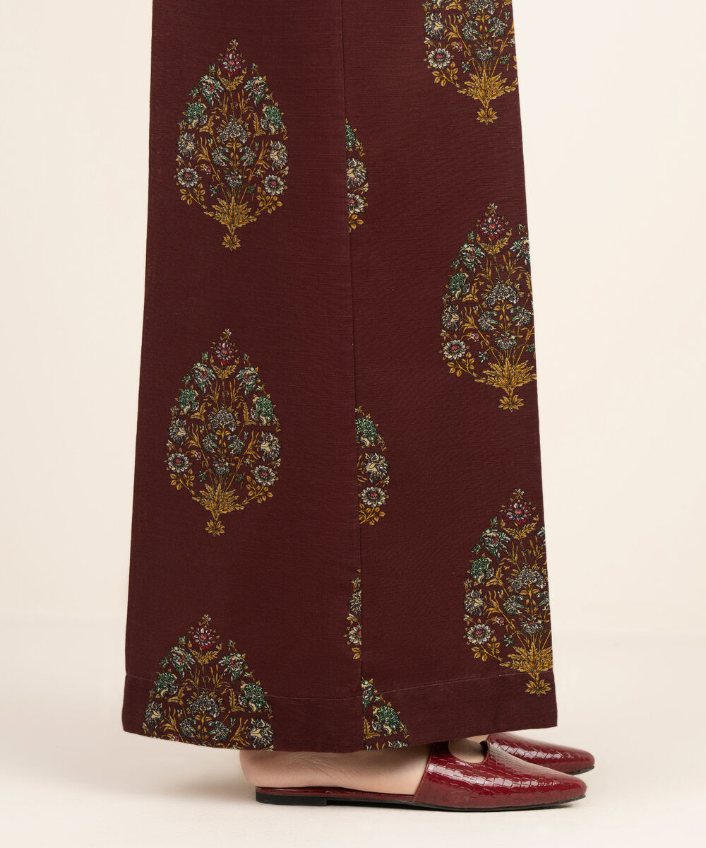 Women's RTW Light Khaddar Red Printed Flared Pants