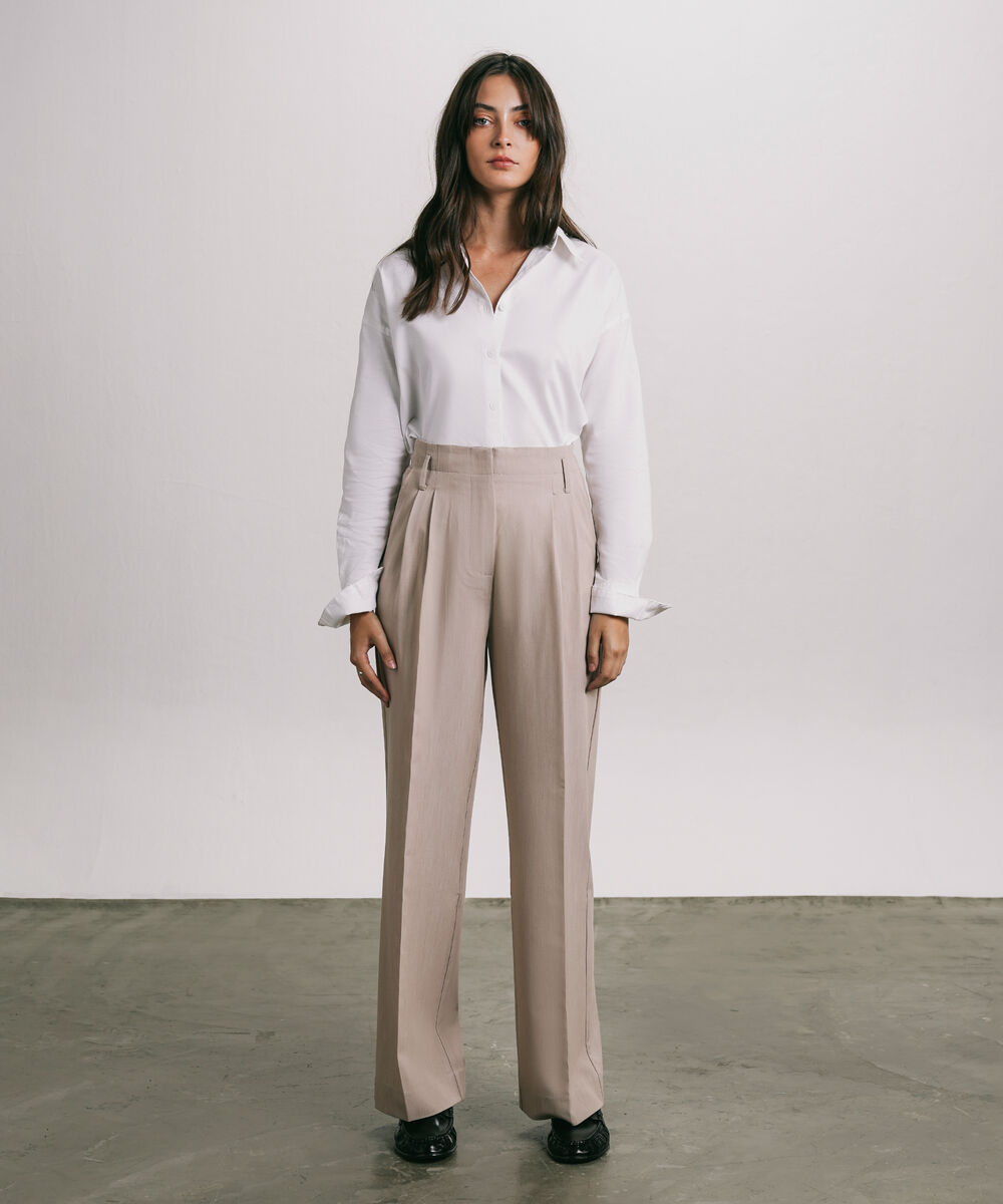 Women's Western Beige Tailored Wide Leg Trousers
