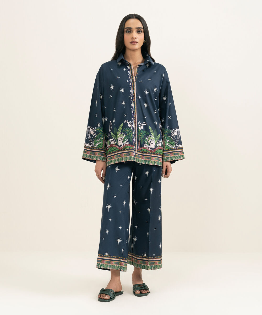 Women's RTW Cambric Embroidered Blue Boxy Shirt