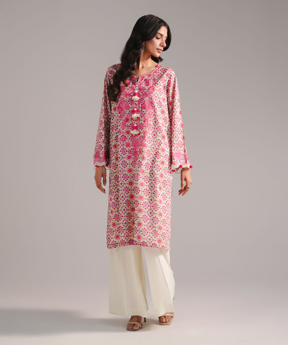 Women's RTW Lawn Embroidered Mint Green Straight Shirt