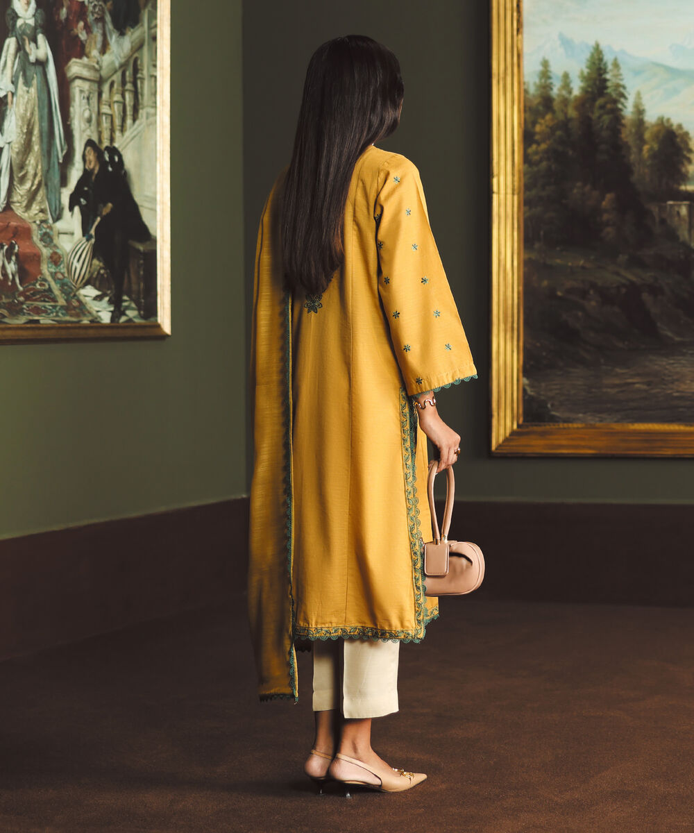 Women's RTW Cotton Embroidered Yellow A-Line Shirt