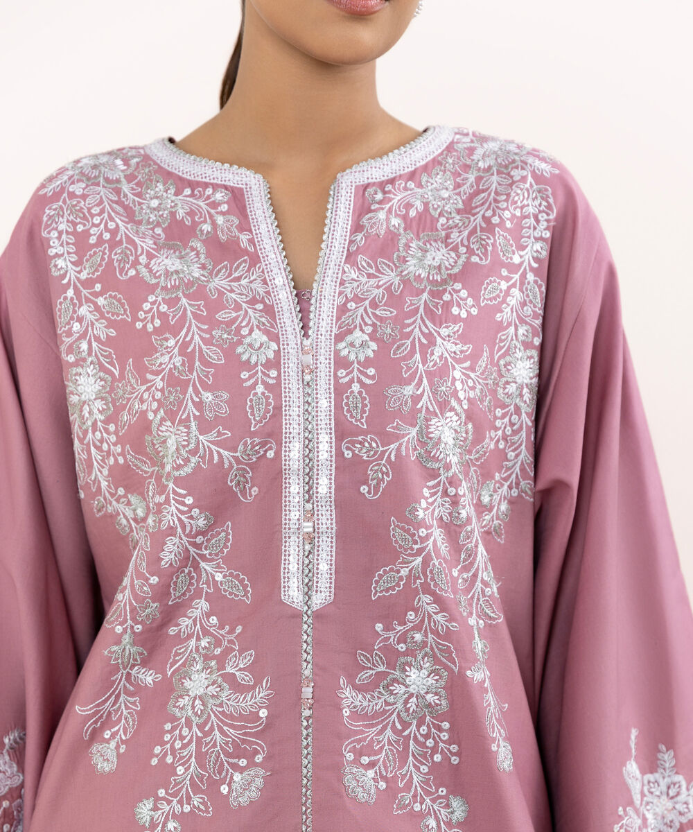 Women's Unstitched Light Cotton Satin Dyed Three Piece Suit