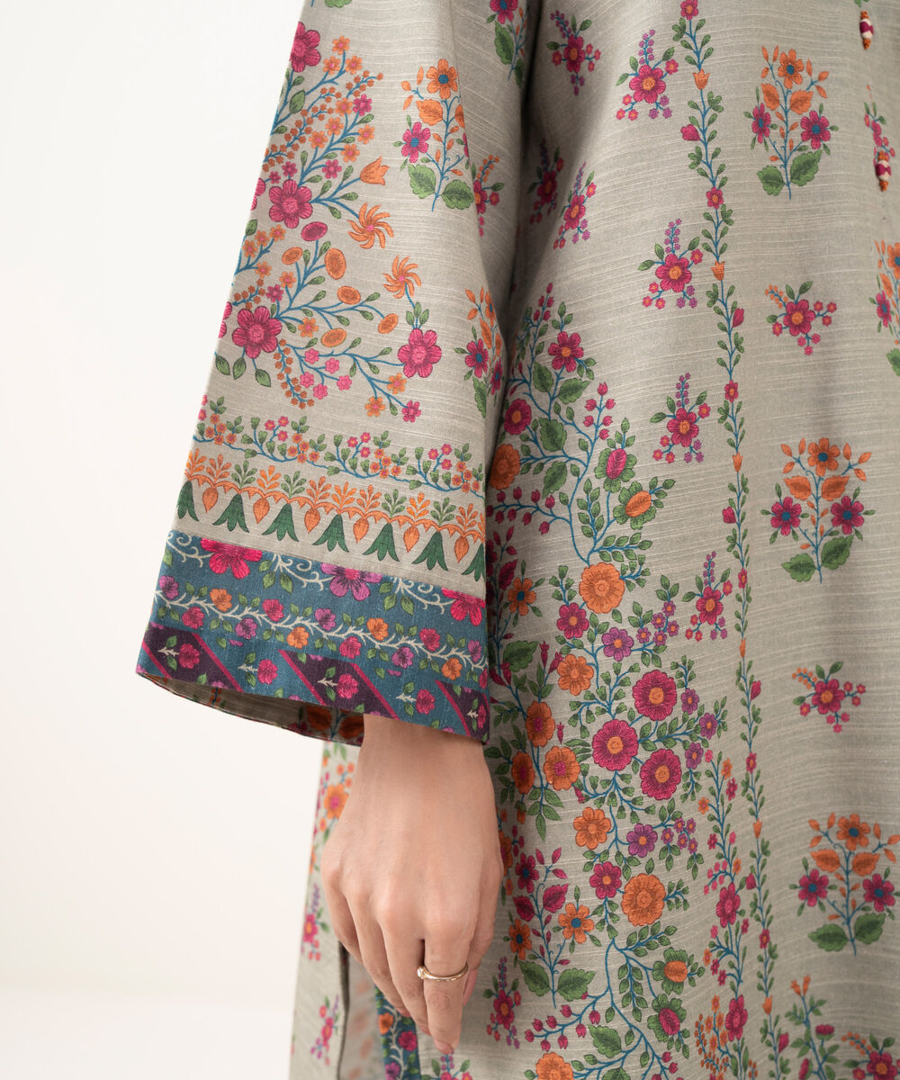 Women's Unstitched Khaddar Printed Beige   3 Piece Suit