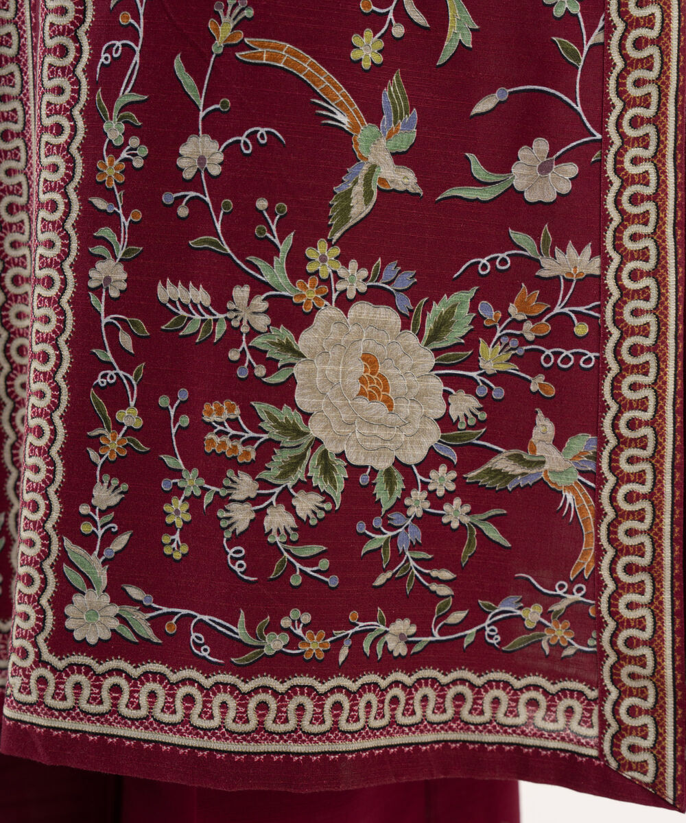 Women's RTW Khaddar Printed A-Line Pink Shirt