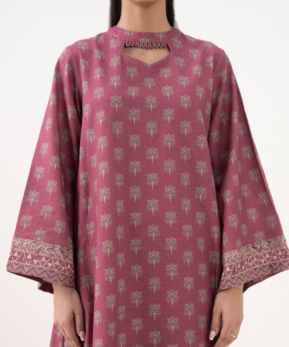 Women's Unstitched Khaddar Printed Pink 3 Piece Suit
