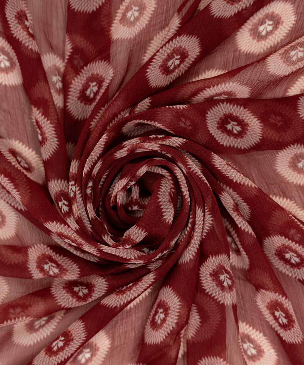Printed Blended Chiffon Red Dupatta
