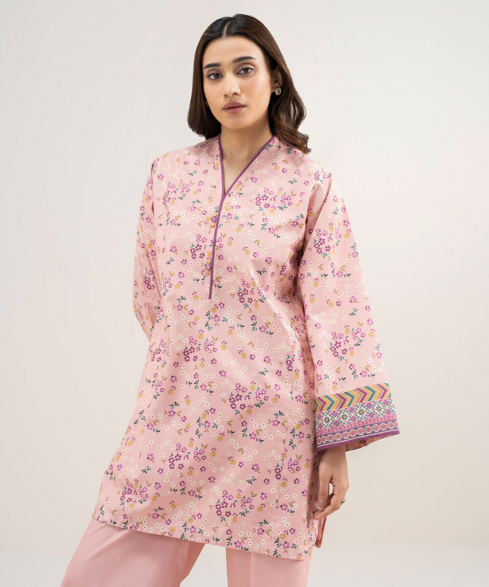 Women's Unstitched Lawn Printed Pink 2 Piece Suit