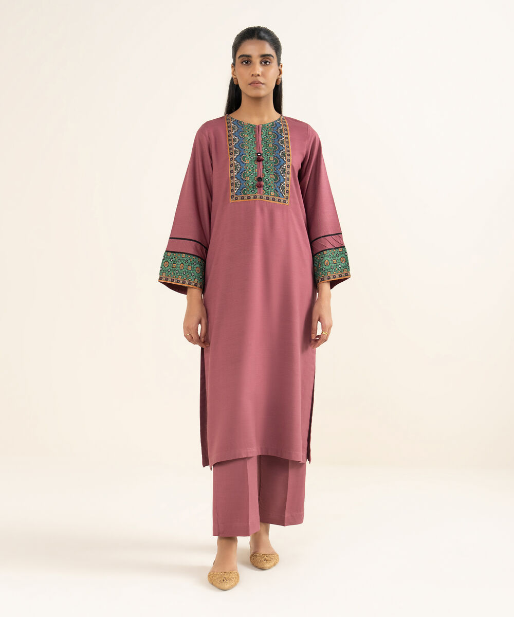 Women's RTW Herringbone Solid Mauve Straight Shirt