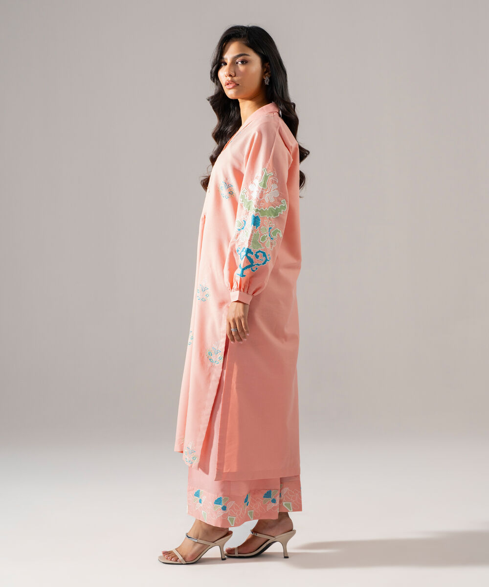 Women's RTW Fancy Cotton Embroidered Pink 2 Piece Suit