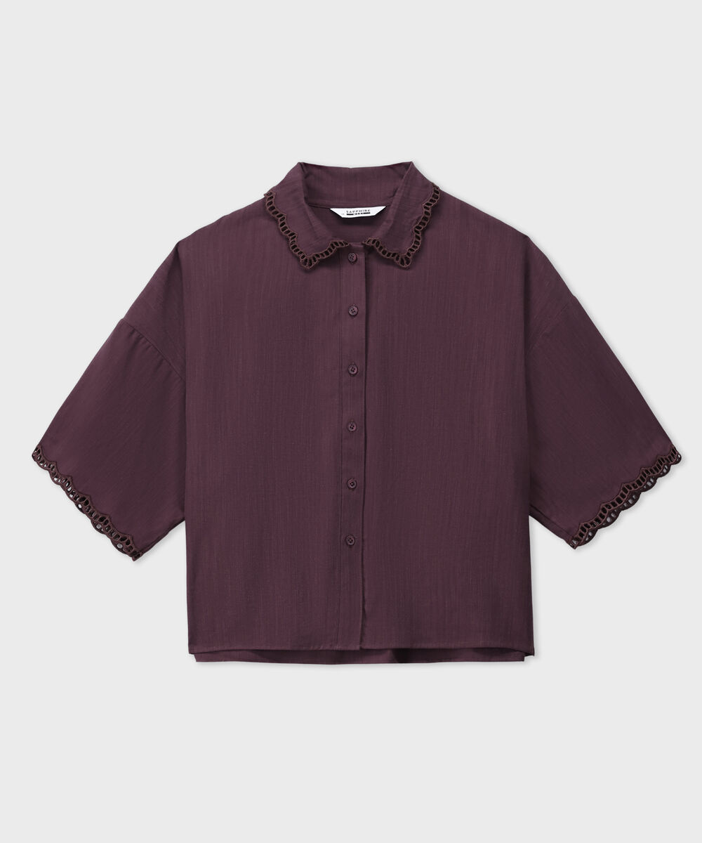 Women's Western Maroon Regular-Fit Shirt With Lace Trims