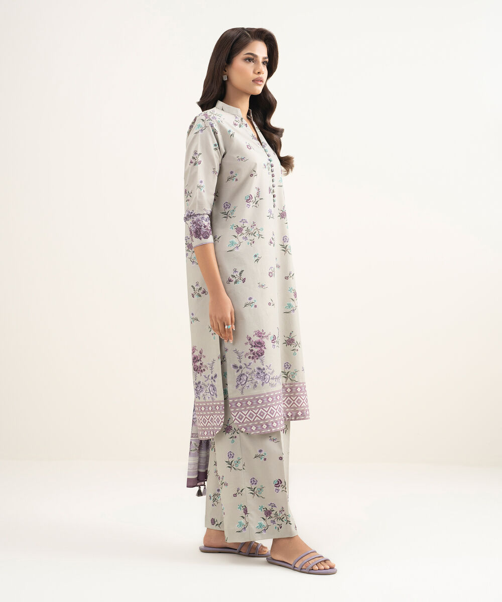 Women's Unstitched Zari Lawn Printed Purple 3 Piece Suit