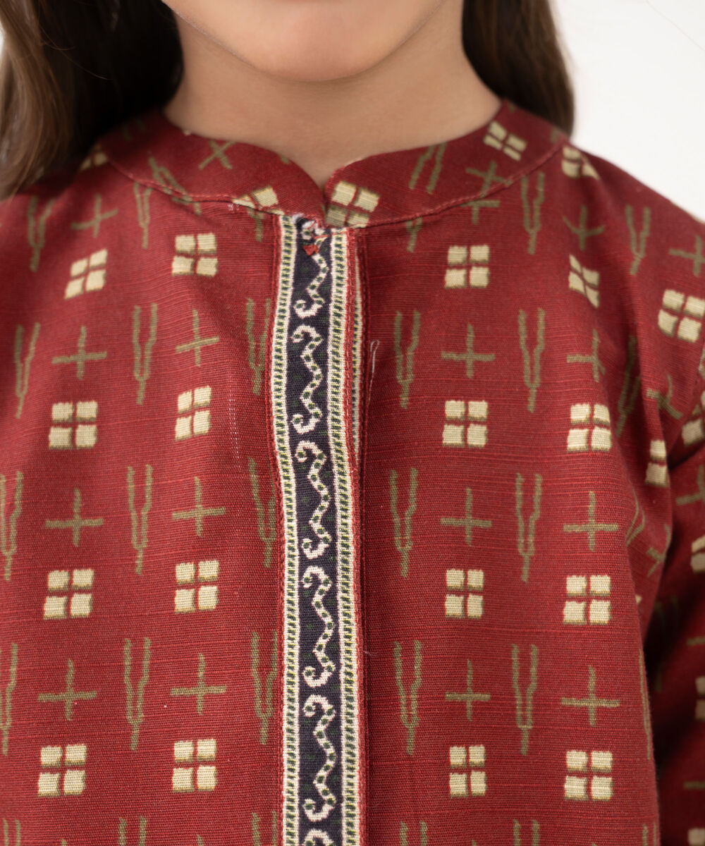 Girl's Light Khaddar Printed Maroon 2 Piece Suit