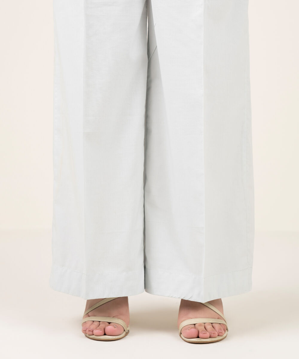 Women's RTW Cotton Viscose Solid Ice Blue Culottes