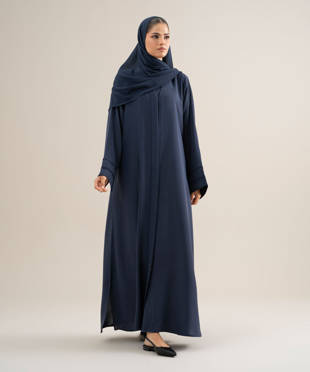 Women's Polyester Navy Blue Kimono Abaya Set