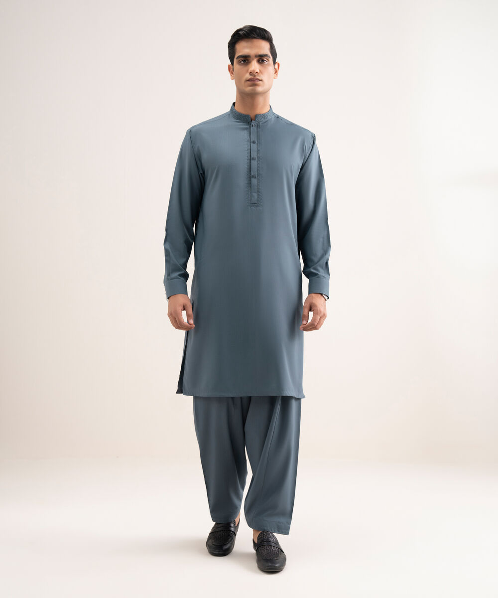 Men'S Stitched Teal Blue Premium Wash And  Wear Suit