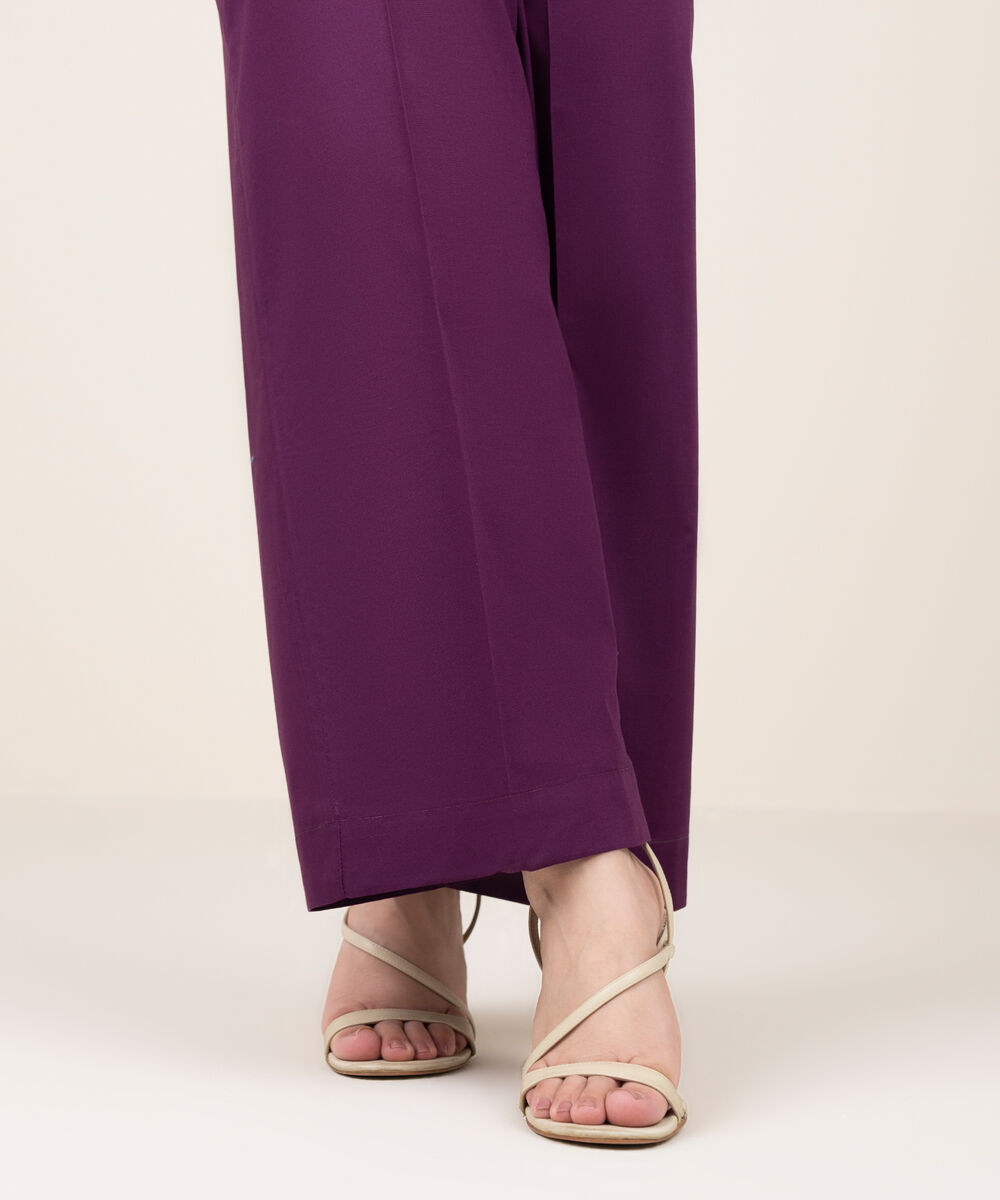 Women's RTW Cotton Solid Purple Culottes