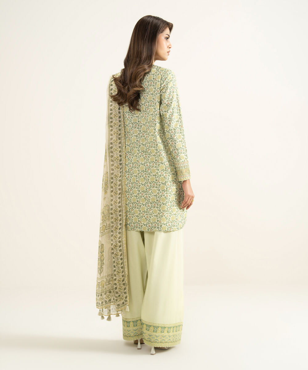 Women's Unstitched Lawn Embroidered Green 3 Piece Suit