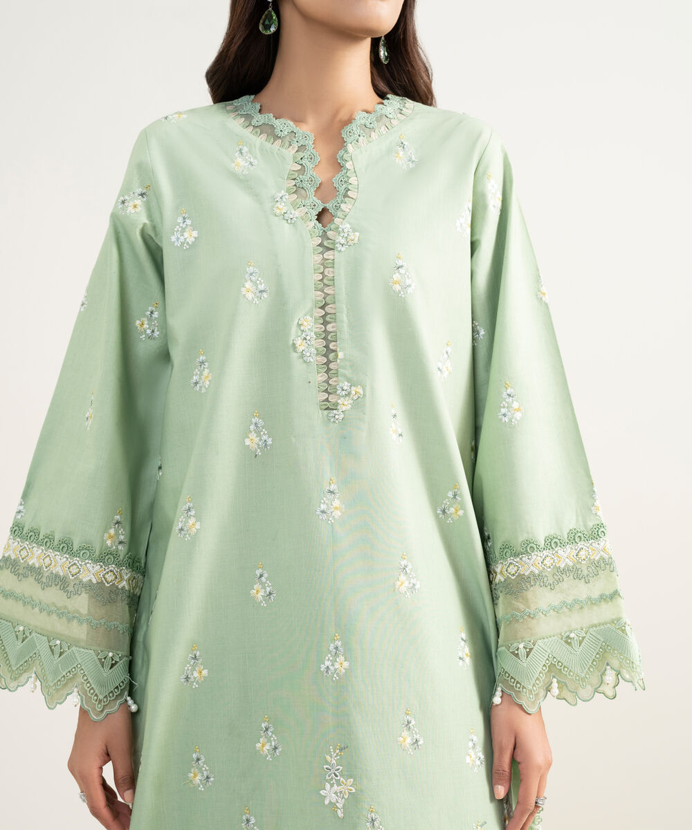 Women's Unstitched Textured Lawn Embroidered Green 3 Piece Suit