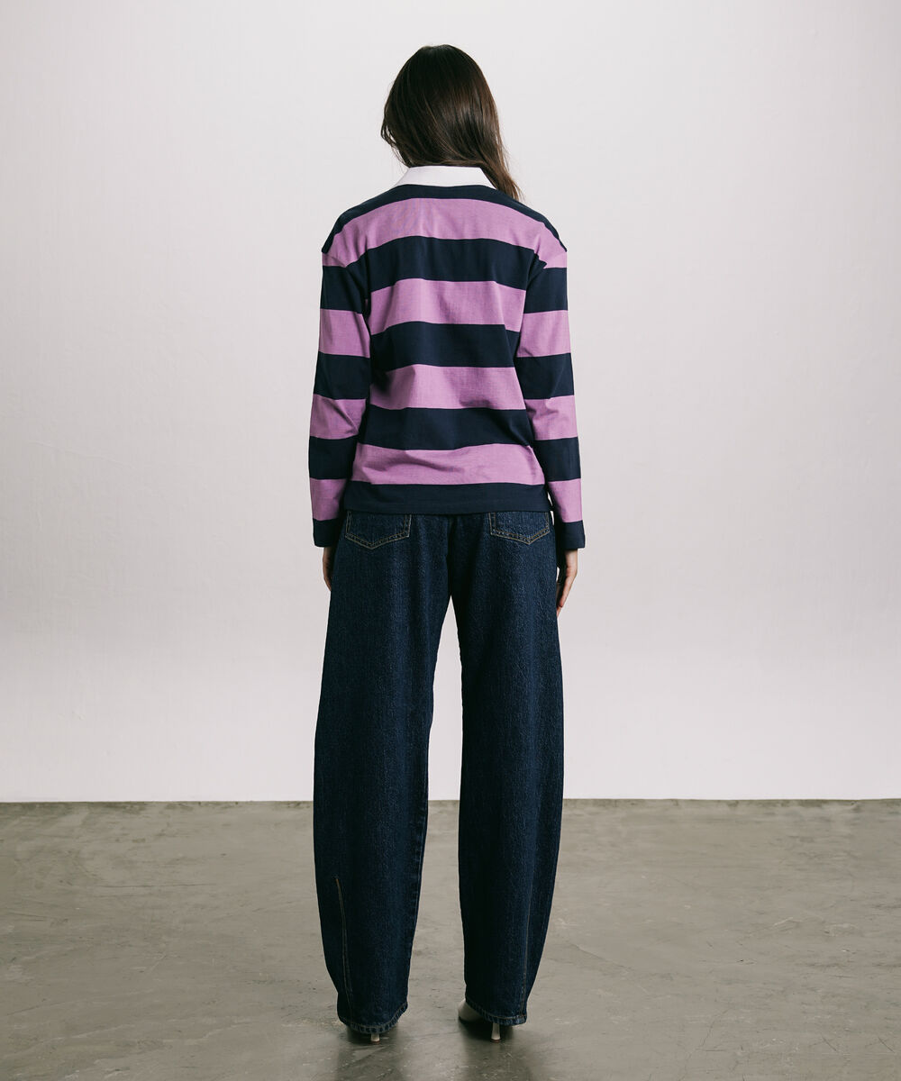 Women's Western Wear Purple Striped Rugby Polo Shirt