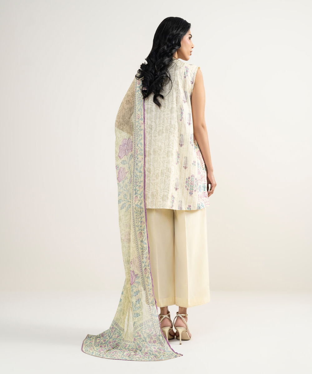 Women's RTW Dobby Embroidered Yellow 3 Piece Suit