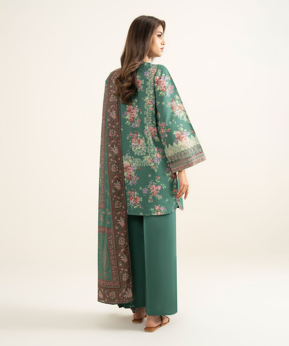 Women's Unstitched Lawn Embroidered Green 3 Piece Suit
