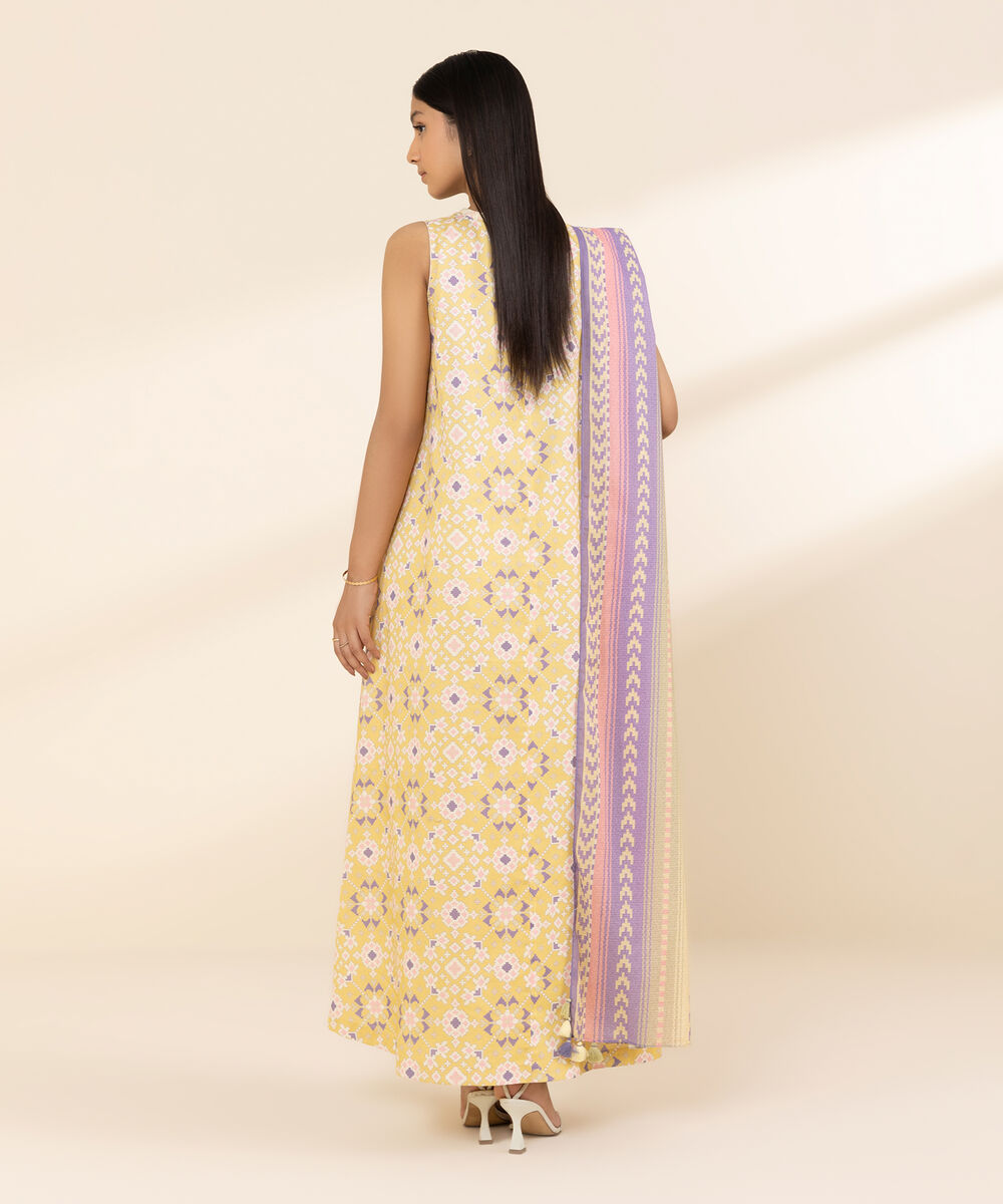 Women's Unstitched Lawn Printed Yellow 3 Piece Suit