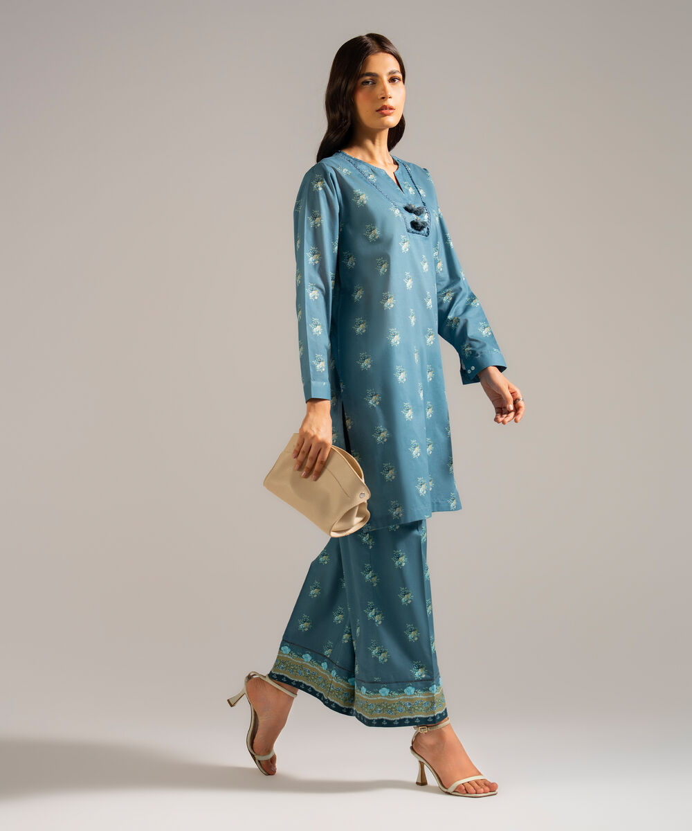 Women's RTW Lawn Printed Green Straight Shirt