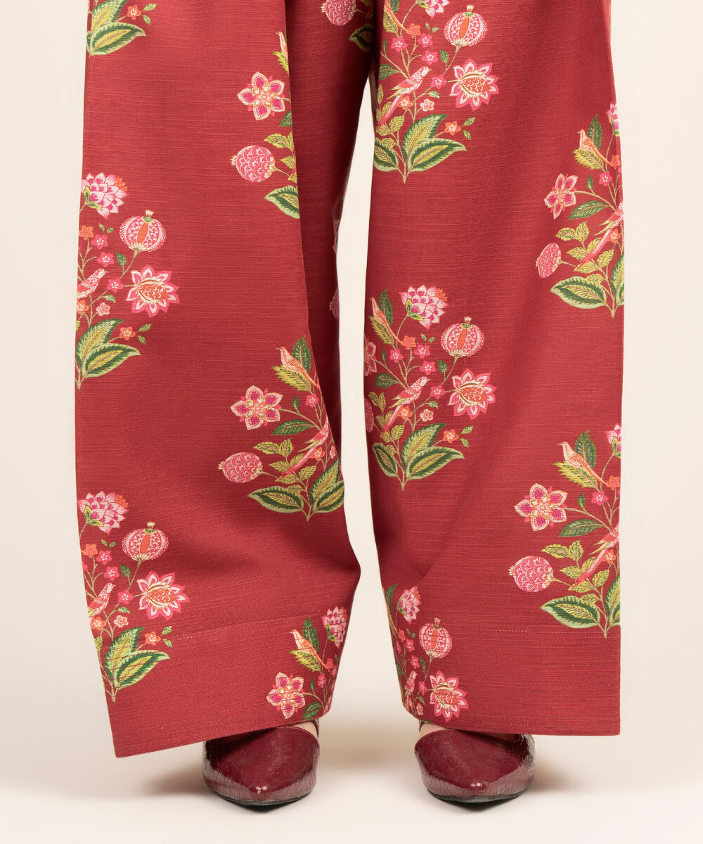 Women's RTW Light Khaddar Printed Red Farshi Shalwar