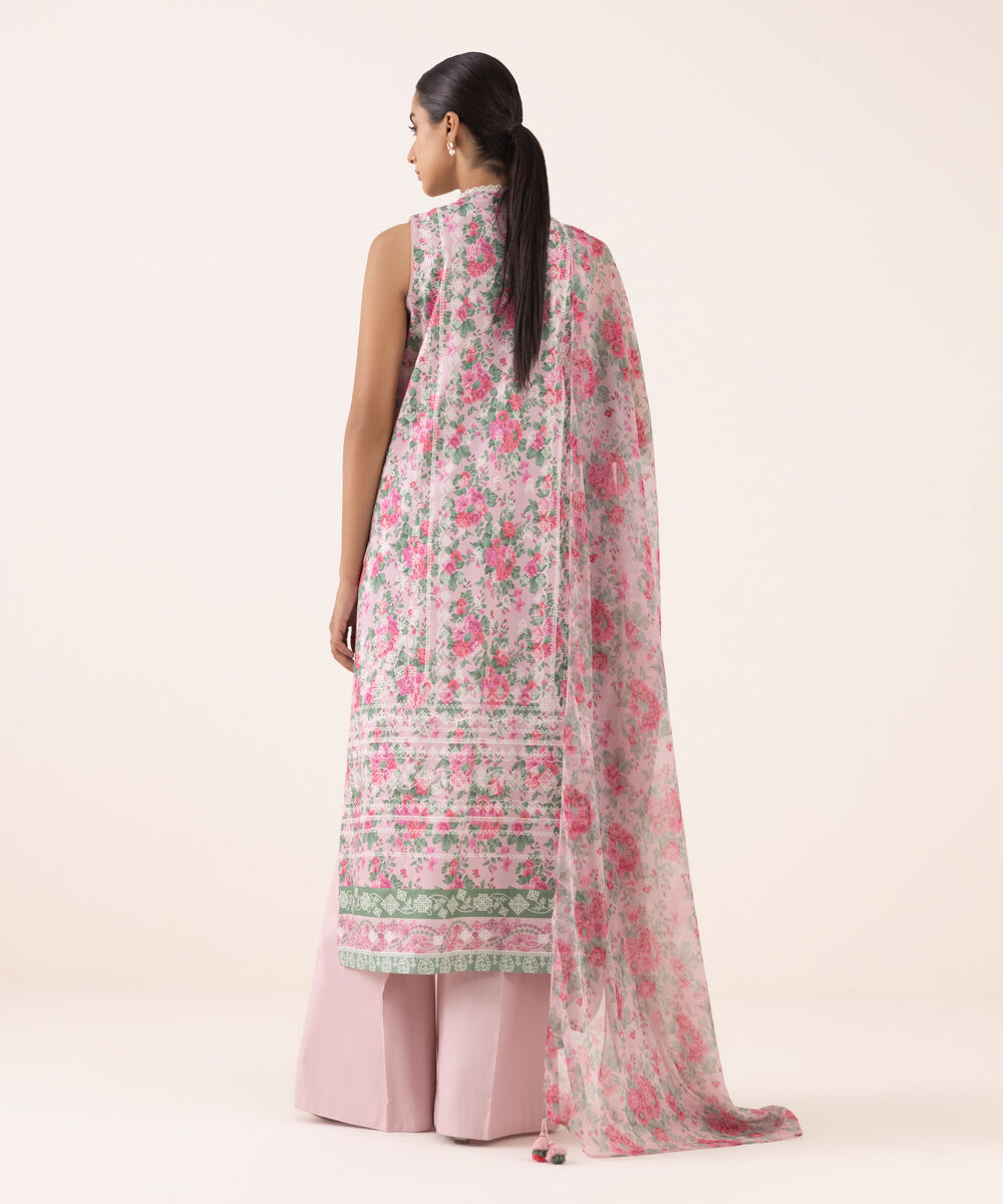 Women's Unstitched Cotton Viscose Embroidered Pink 3 Piece Suit