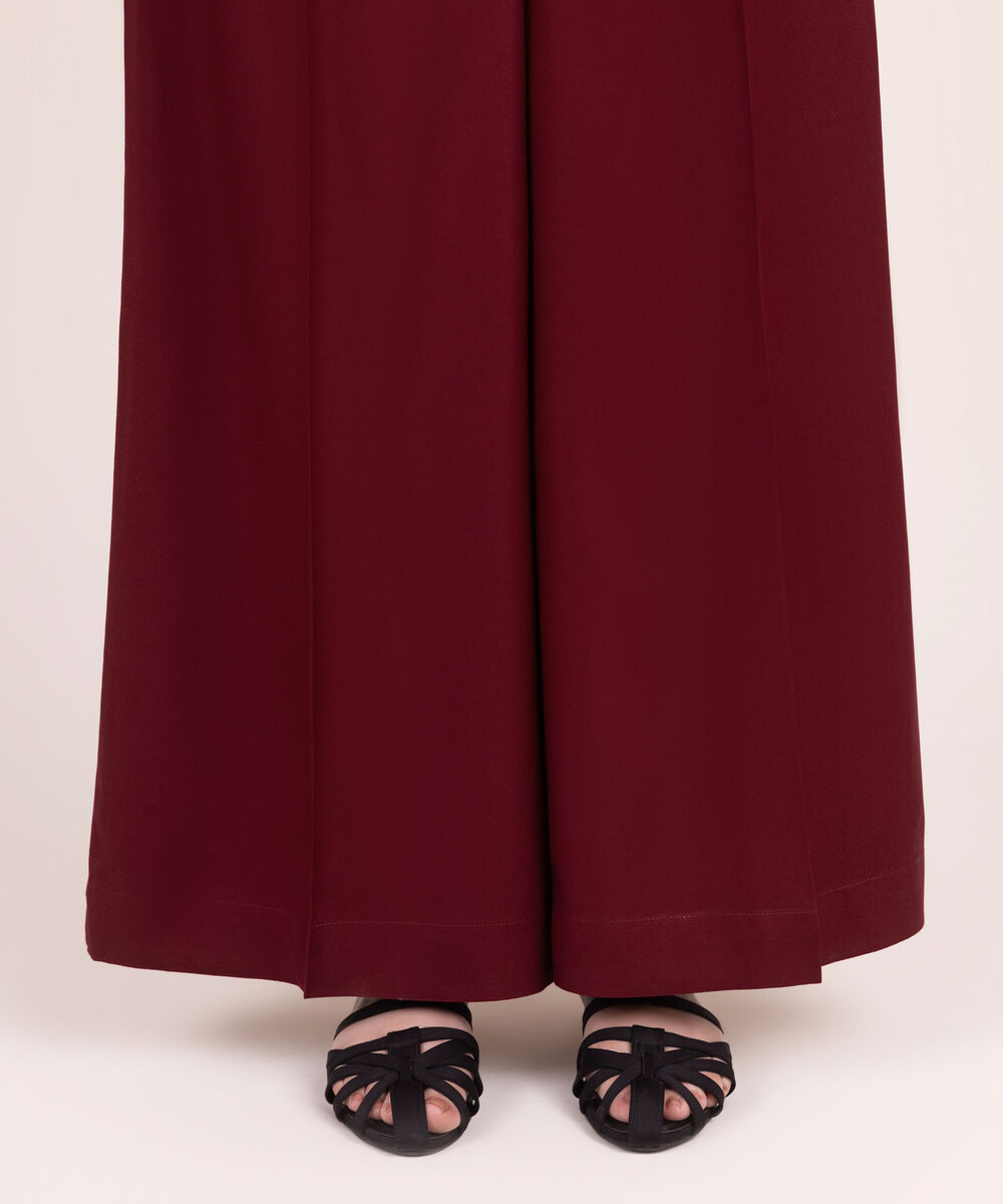 Women's RTW Viscose Marina Solid Red Flared Pants