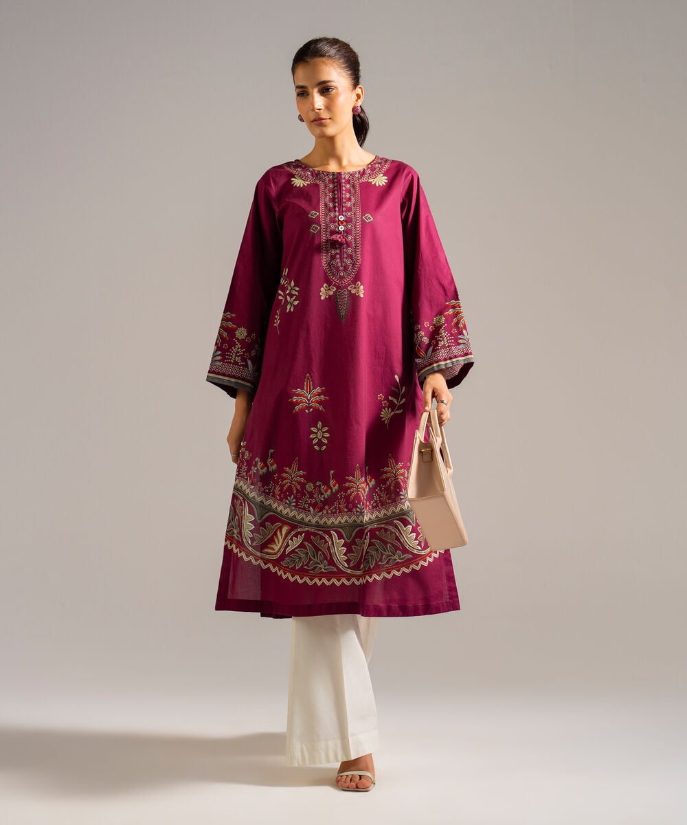 Women's RTW Lawn Printed Purple Straight Shirt