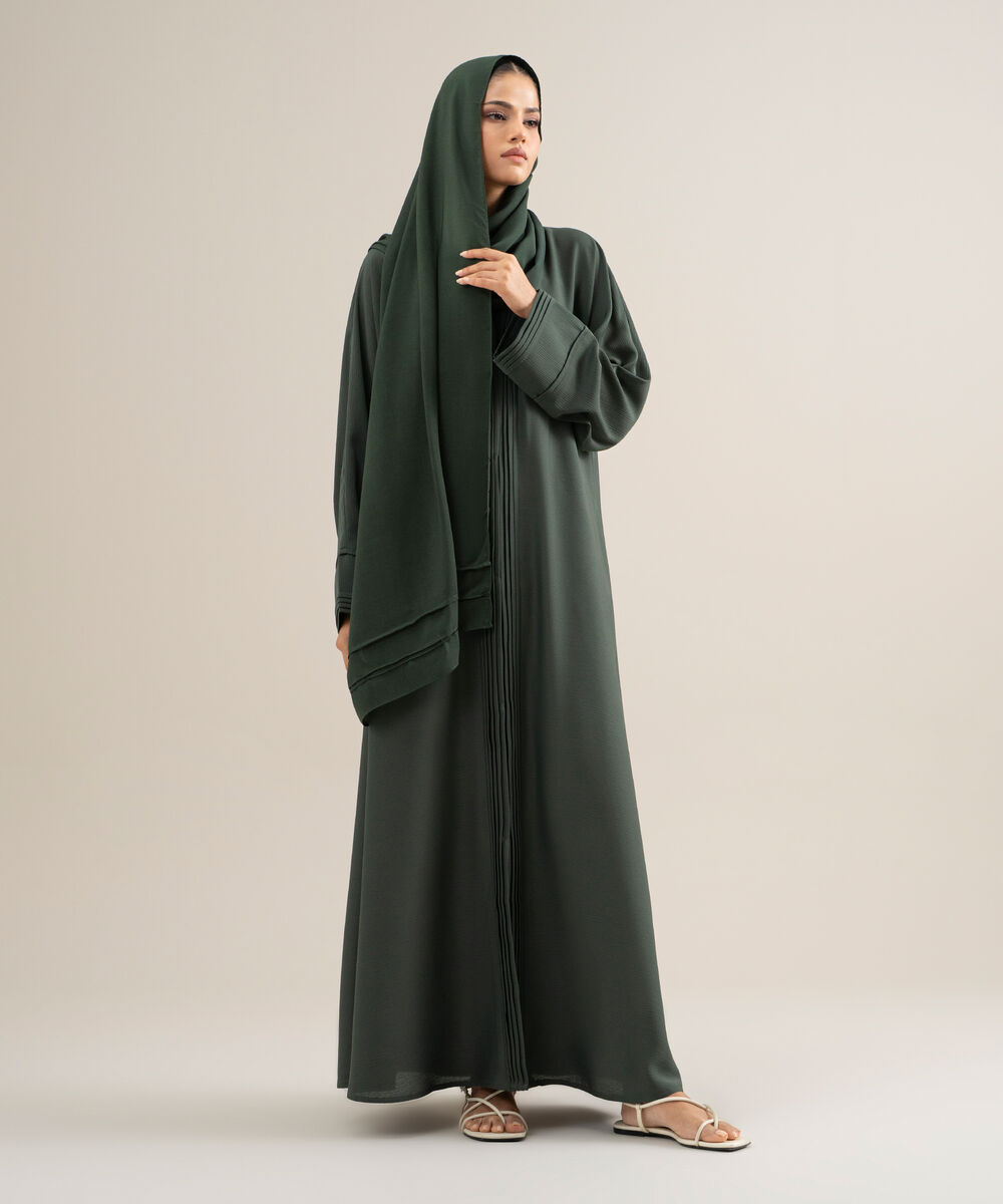 Women's Polyester Emerald Green Kimono Abaya Set