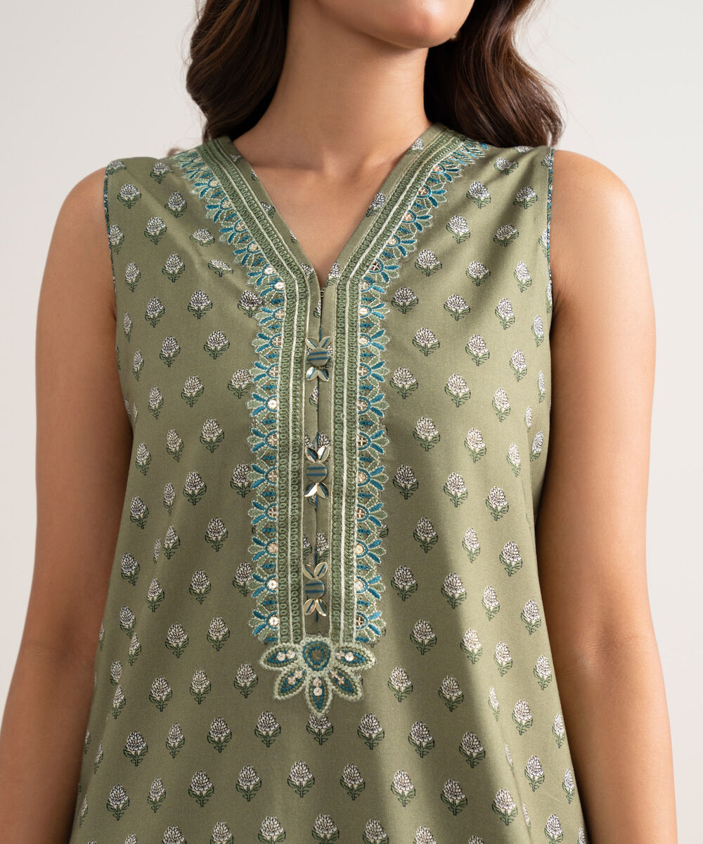 Women's Unstitched Printed Linen Beige 3 Piece Suit