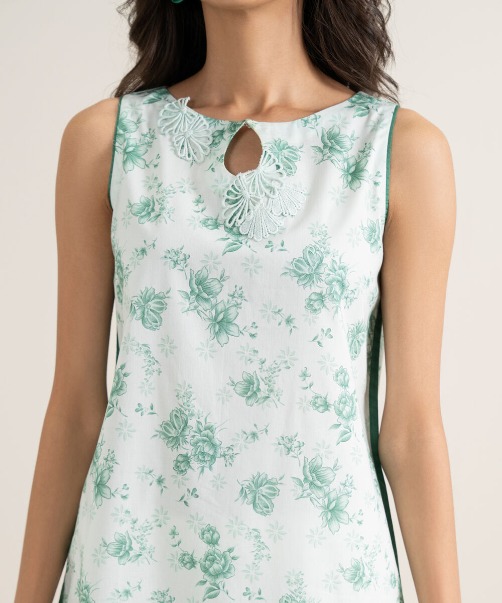 Women's Unstitched Lawn Printed Green 3 Piece Suit