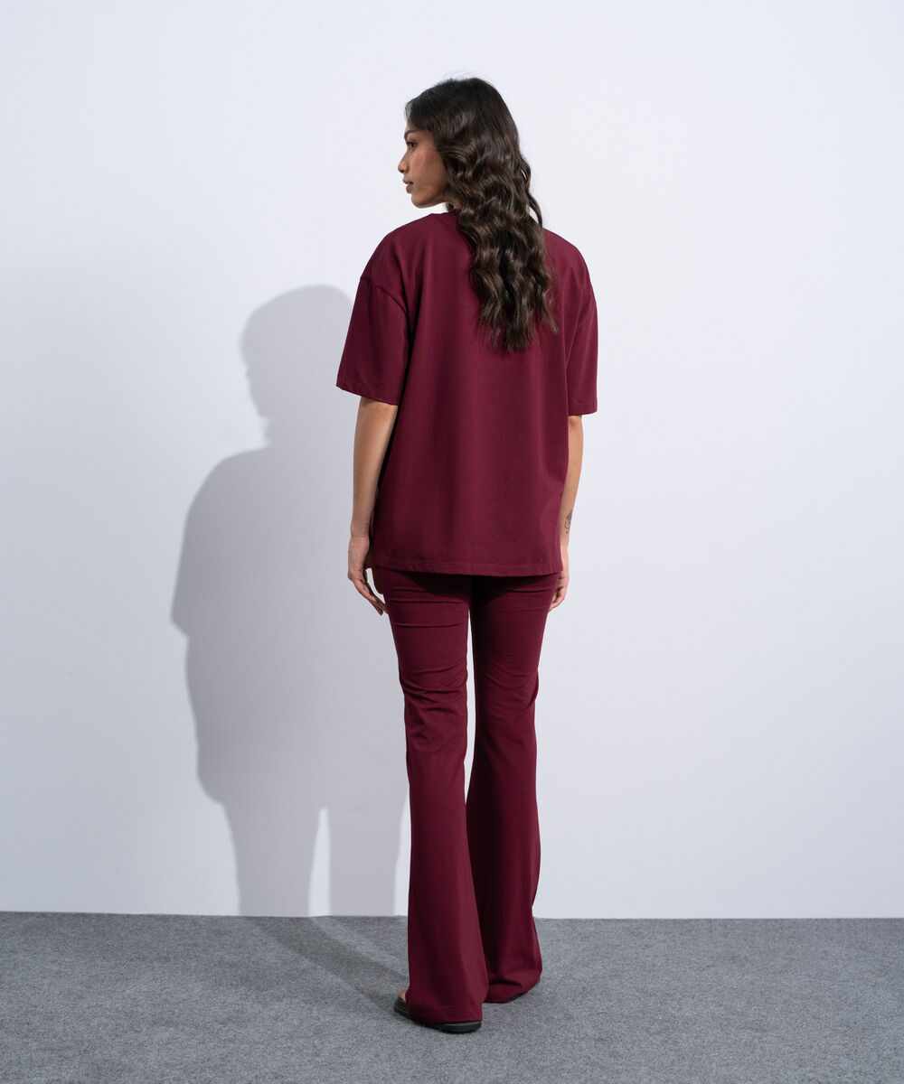 Women's Western Burgundy Stretchy Flared Trousers