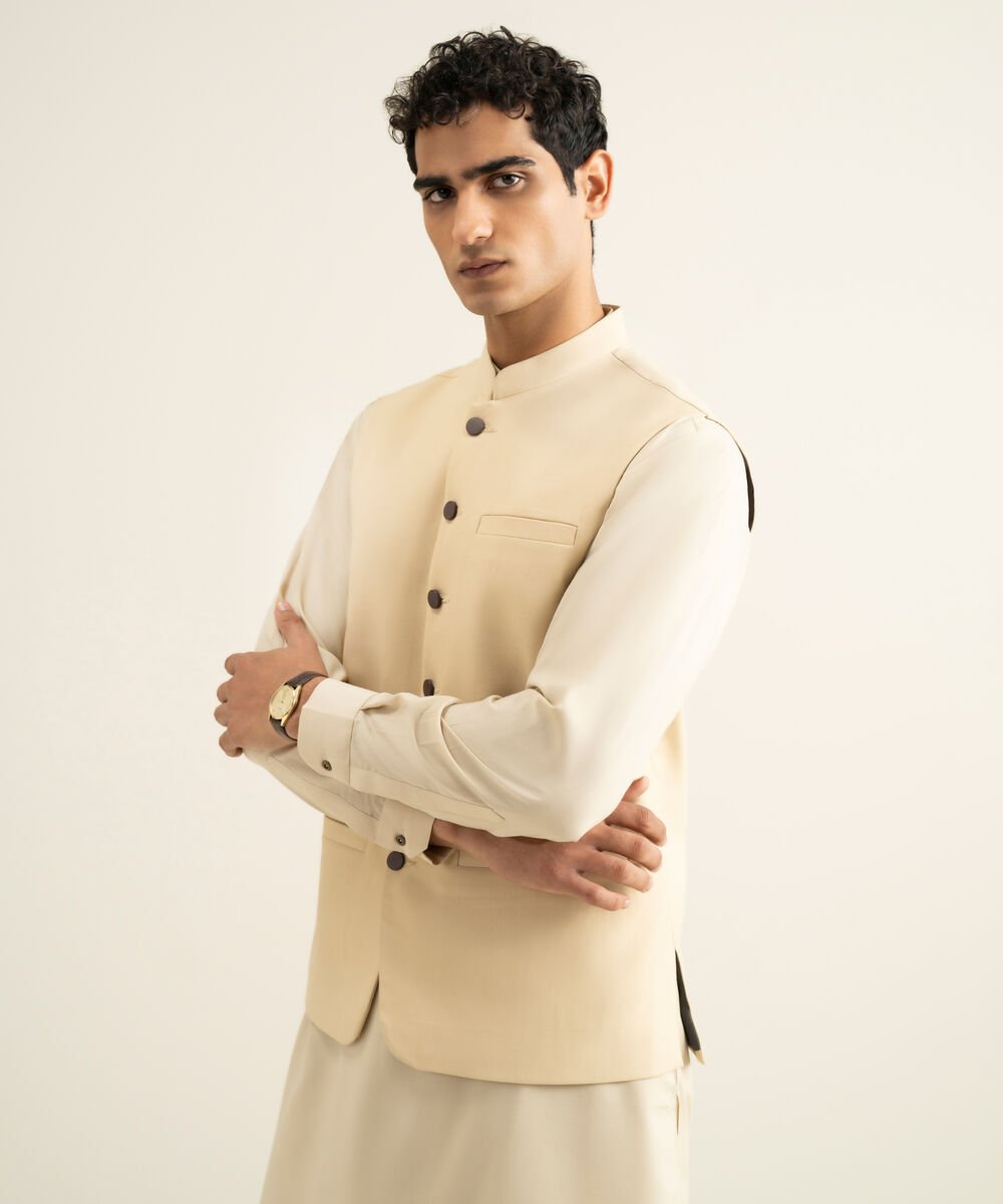Men's beige Premium Wash & Wear Waistcoat