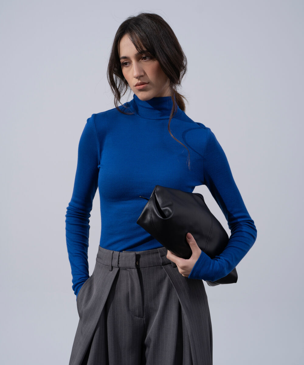 Women's Western Wear Cobalt Blue Viscose Turtleneck Knit Top