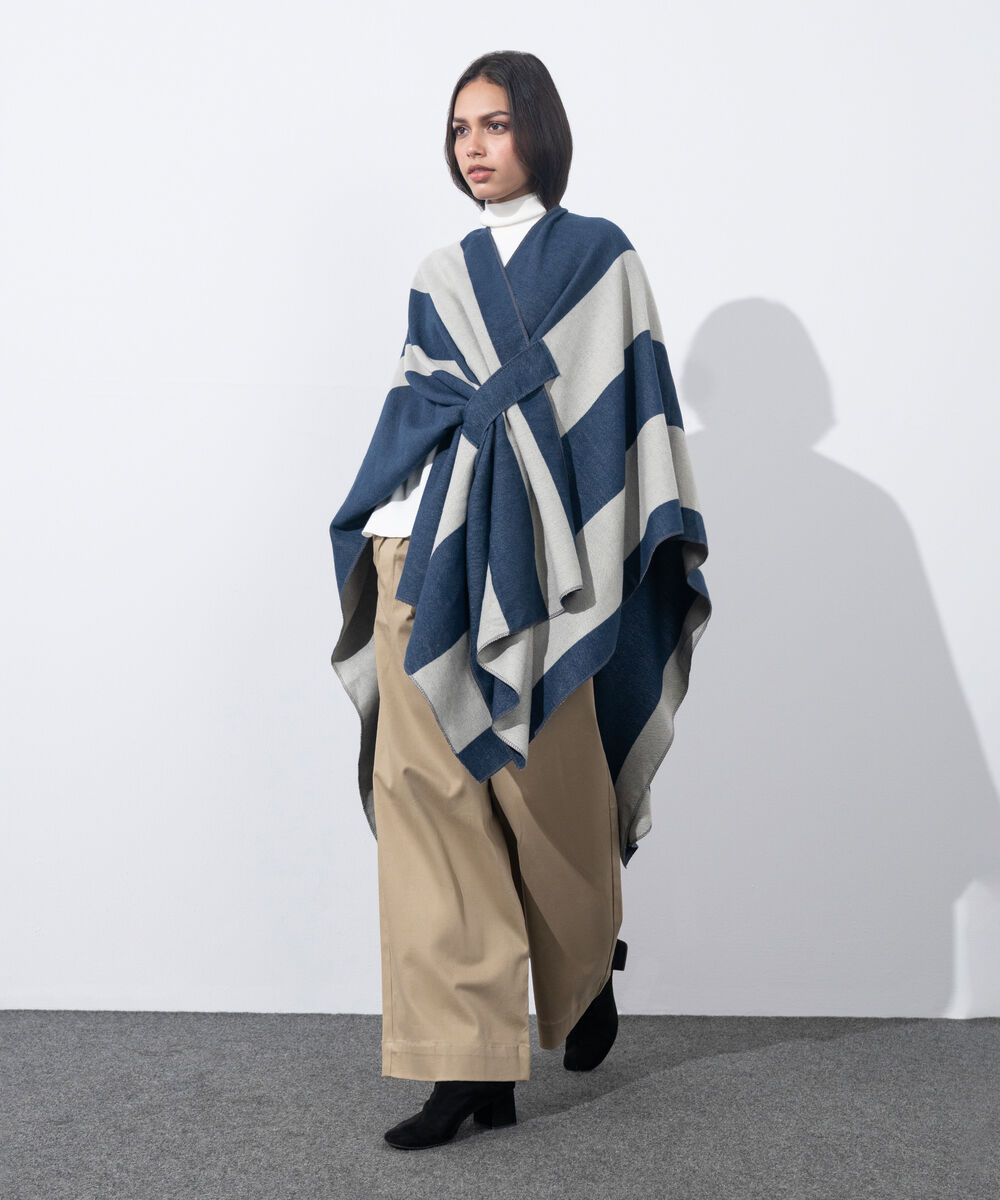 Women's Western Wear Navy & Grey Cape Shawl