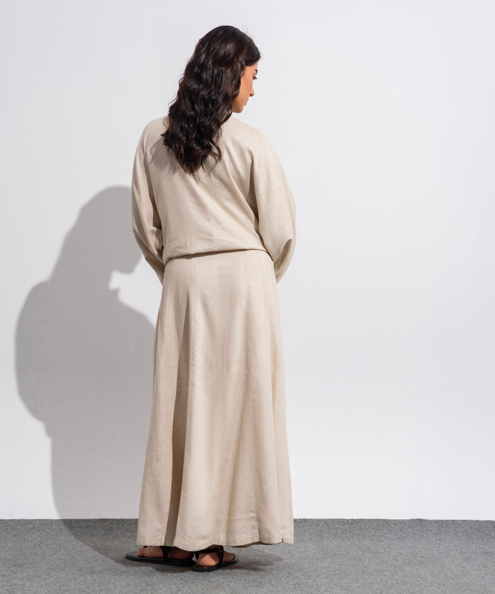 Women's Western Wear Beige Panelled Linen Blend Skirt