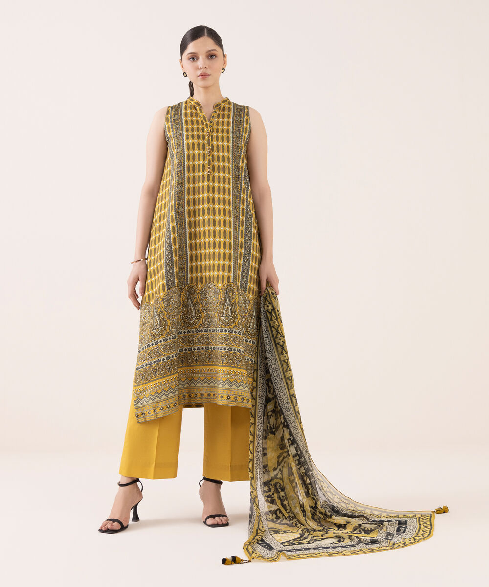 Women's Unstitched Arabic Lawn Printed Multi 3 Piece Suit