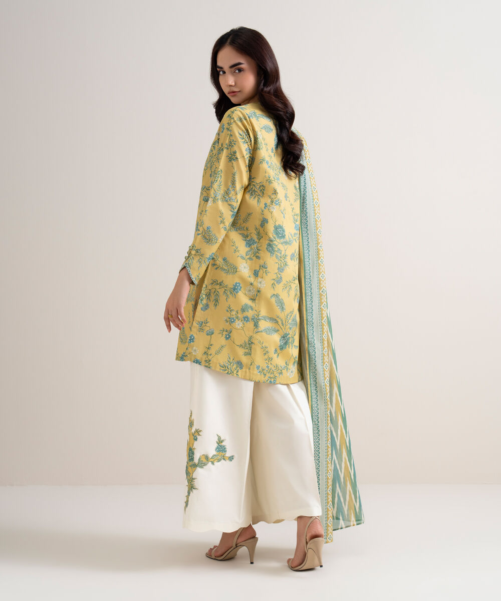 Women's Unstitched Lawn Printed Yellow 2 Piece Suit