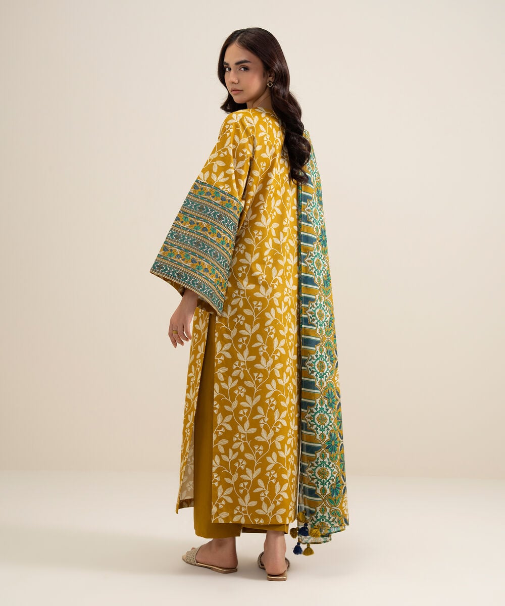 Women's Unstitched Lawn Printed Yellow 3 Piece Suit