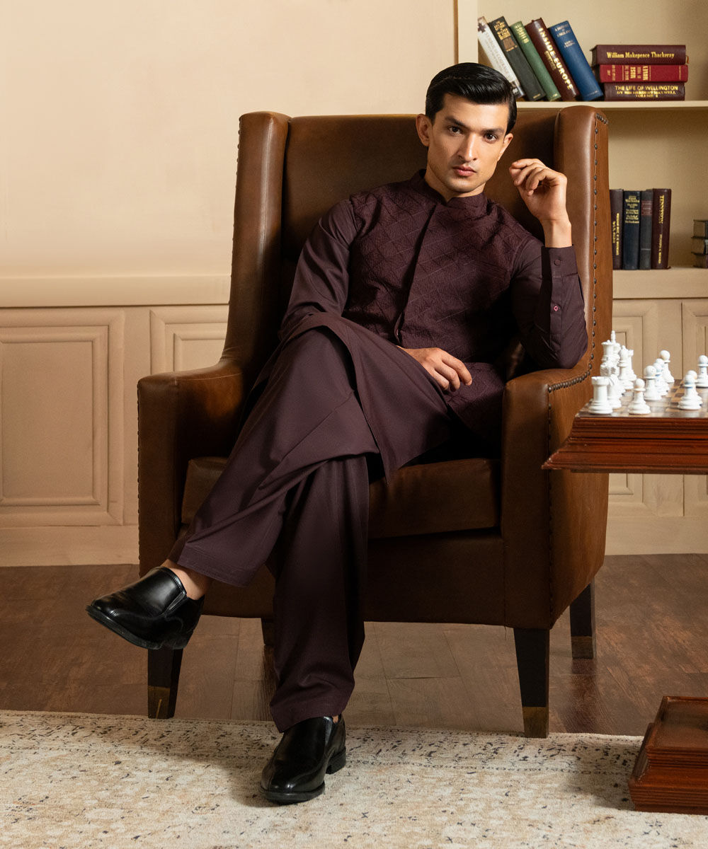 Men's Stitched Embroidered Red Waistcoat