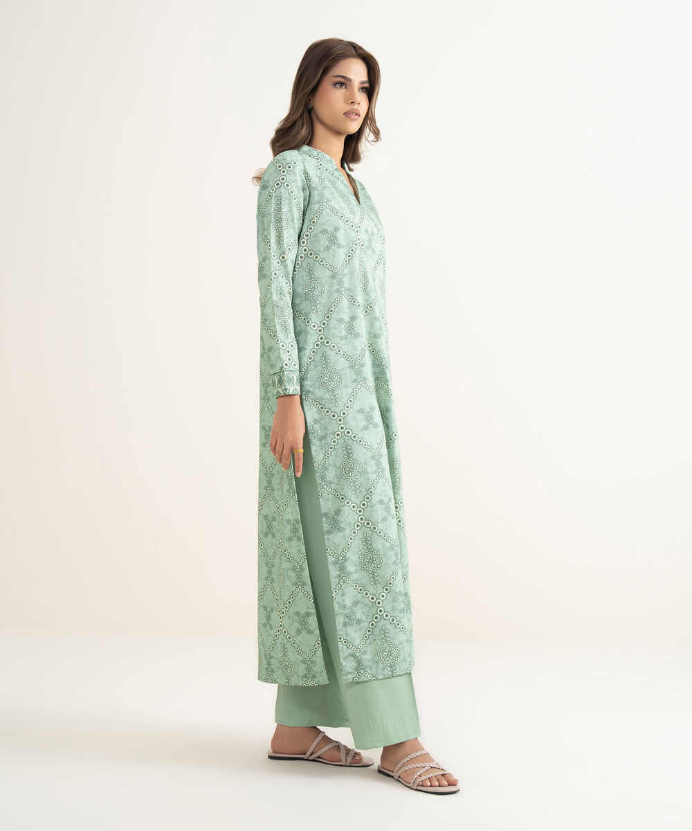 Women's Unstitched Lawn Printed Green 2 Piece Suit