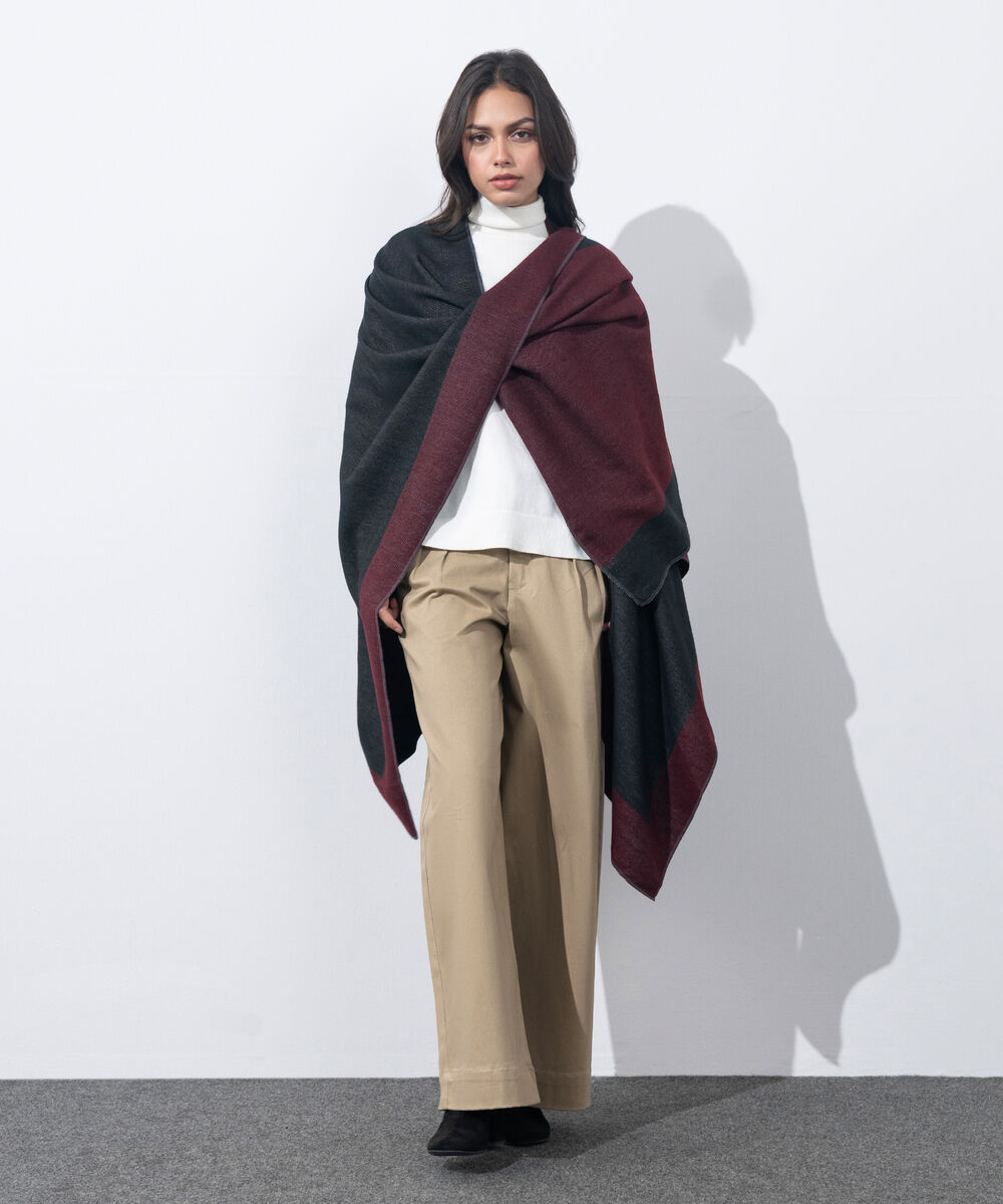 Women's Western Wear Maroon & Black Cape Shawl