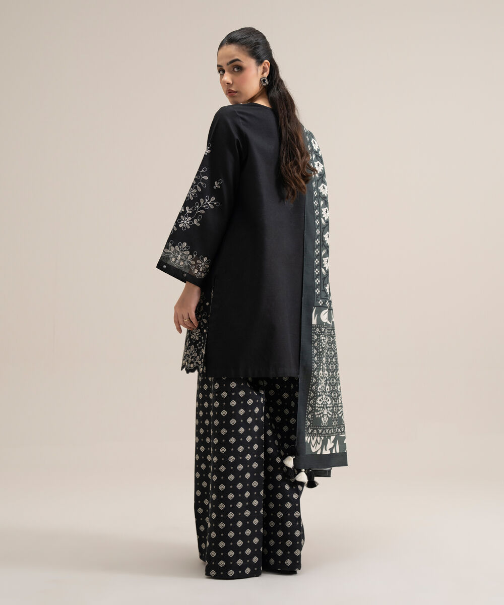 Women's Unstitched Basic Khaddar Embroidered Black 3 Piece Suit